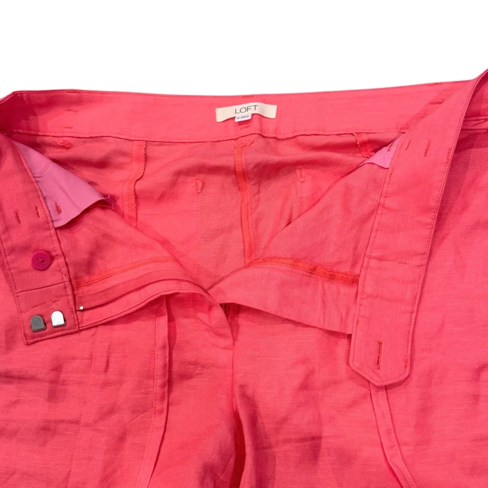 NWOT LOFT Size 12 Coral Linen-Viscose Blend Straight Pants Pockets - Picture 6 of 9